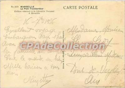 Marseille — Cầu Transbordeur — Nhà xuất bản G.-L. Arlaud, số 2470 — Mặt sau