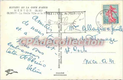Menton — A Velha Cidade e a Praia — Edições «La Cigogne» — Verso
