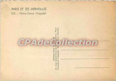 パリのノートルダム — ファサード — Éditions d'Art A. Lecarte, n° 928 — 裏面