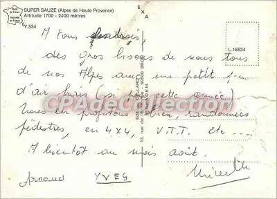 Super Sauze (Alpes de Haute Provence) — Altitude 1700-2400 metros — Editor Ollallard, n° Y.534 — Verso