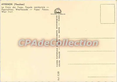 Avignon (Vaucluse) — Pałac Papieski, fasada zachodnia — wydawca: Narodowa Kasa Zabytków, Paryż — Rewers