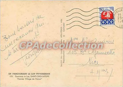 Saint-Cirq-Lapopie — Primeiro Village da França — Sociedade das Cartas Postais APA-POUX — Verso