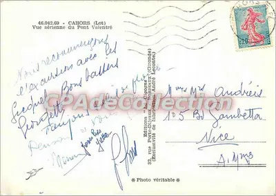 Cahors (Lot) — Widok z lotu ptaka mostu Valentré — Wydawnictwo La Cigogne — Rewers