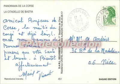 La Citadelle di Bastia — Panorama della Corsica — SAGAIE EDITION — Verso
