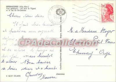 Speracèdes (Alpy Marnitowe) — Ogólny widok, w oddali Tignet i jezioro St-Cassien — Wydawca Combier — Rewers