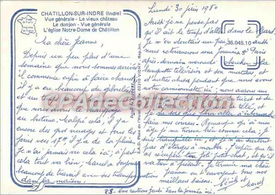 चटिलॉन-सर-इंड्रे - सामान्य दृश्य, किला, चर्च - प्रकाशक: फ्रांस के छापाखाना — पीछे