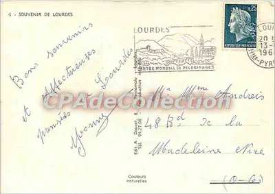 Lourdes — La Basílica, Nuestra Señora de Lourdes, La Gruta — Editor A. Doucet — Reverso