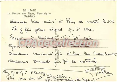 Mercado de Flores, Place de la Madeleine — Paris — editor ALFRA, n° 569 — Verso