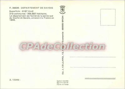 Savoie — Pays de haute montagne, aux sommets alpins — Ed. J. Cellard, n° F.30036 — Verso
