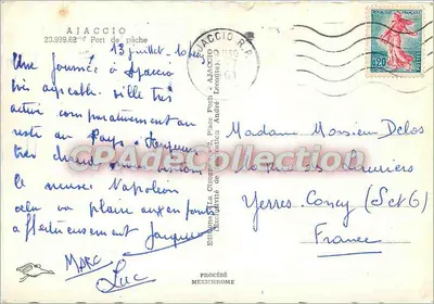 Port rybacki Ajaccio — widok z portu z łodziami i palmami — wydawca IRIS — Rewers
