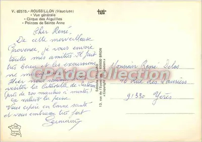 Roussillon — Vue générale, Cirque des Aiguilles, Pointes de Sainte Anne — Éditions DELL-PPD — Verso