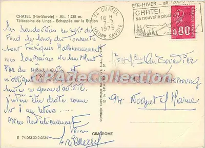 Châtel (Haute-Savoie) — Télécabine de Linga — wydawca Combière, nr 74.063.30.20234 — Rewers