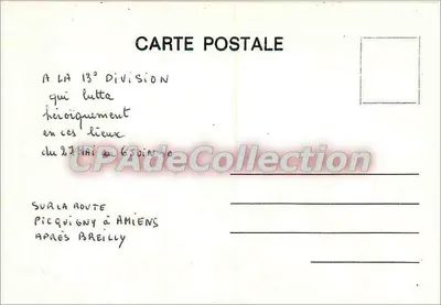 Monumento à 13ª Divisão — Picquigny a Amiens após Breilly — CPAdeCollection — Verso