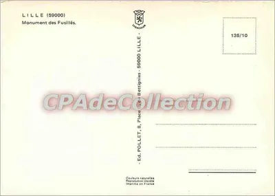 Lille (59000) - Pomnik Strzelców — Ed. POLLET, n° 135/10 — Rewers