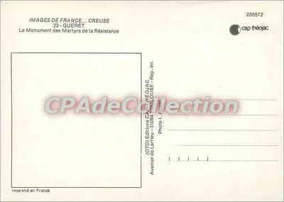 Gueret — Monumento a los Mártires de la Resistencia — Ediciones Larrieu, n° 230572 — Reverso
