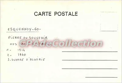 Esquennoy - Pierre du Souvenir — komemoracja tragicznych wojen — wydawca nieznany — Rewers