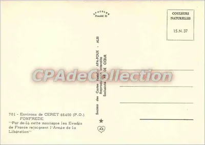 Montagne de la Libération — Monument commémoratif — Société des Cartes Familiales APA-POUX, Albi — Verso
