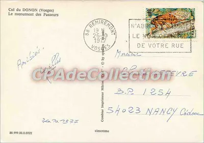 Col do DONON (Vosges) — O monumento dos Passeurs — Imprimeur Combier — Verso