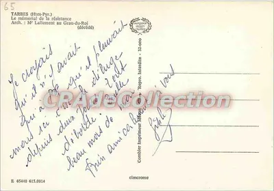 तार्बस (हाई-पायर.) — प्रतिरोध के स्मारक — आर्किटेक्ट: एम. लालमेंट ग्रॉउ-डू-रॉई (मृत) — प्रकाशक: सिमिक्रो — पीछे