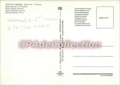 Amiens - Place René Goblet — Pomnik Generała Lecercle i Wieża Perret — Éditions MAGE — Rewers