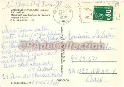 Monument aux Martyrs du Vercors — Vassieux-en-Vercors — Imprimeur CIMCOLOR — Verso