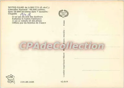 Notre-Dame de Lorette — Kapel van het Nationale Kerkhof — Combier Imprimeur Mâcon — Achterkant