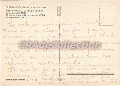 क्लर्वाव - अमेरिकी मुक्तकर्ताओं के स्मारक - सितंबर 1983 में CEBA द्वारा बनाया गया — पीछे