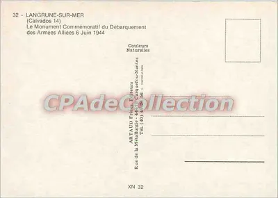 Półnowoczesna pocztówka Langrune sur Mer (Calvados) Pomnik Komunikacyjny upamiętniający deszant armii sojuszkowych 6 czerwca — Rewers