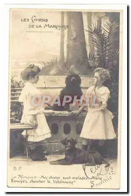 Os Cachorros da Marquesa — cena de jardim com duas moças e cachorros — D.P. n°1