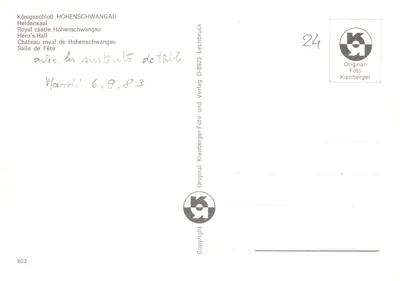 Heldensaal — salony festynowe zamku królewskiego Hohenschwangau — wyd. Kienberger, n° 24 — Rewers