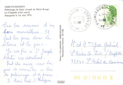Die Kapelle Saint Joseph von Mont-Rouge — Pilgerreise — Druckerei Pierron, Nr. 75/1105 — Rückseite