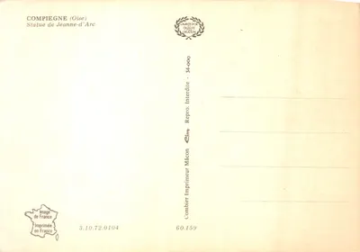 Compiegne (Oise) — Pomnik Jeanne d'Arc na posadzie z koroną i mieczem — Repro D'Or, drukarz Mâcon — Rewers
