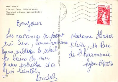 Martinique — buquê de hibiscos variados — Éditions Félix ROSESETTE — Verso