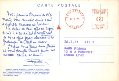 Besançon — Capital da Relógio Francês — éditeur Maty, n° 416 E — Verso