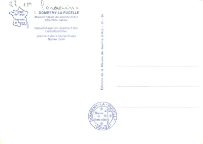 Domrémy-la-Pucelle — Quarto natal de Joana d'Arc — Éditions de la Maison de Jeanne d'Arc (Vosges) — Verso