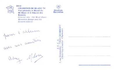 Chamonix — Ogólny widok Mount Blanc i lodowca Bossons — Wydrukowane przez S.E.C.A. n°74 — Rewers