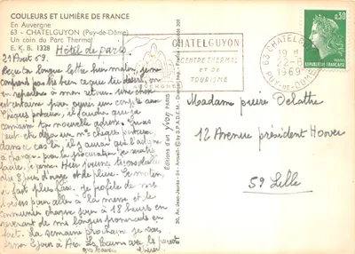Châtelguyon — Hotel de Paris e jardim florescente — Edições de Arte da S.P.A.D.E.M. - Dracéen — Verso
