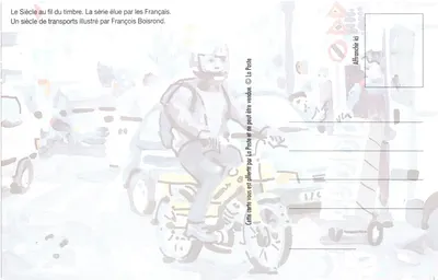 Entrega de bicicleta — cena urbana — editor La Poste, série 'Le Siècle au fil du timbre' — Verso