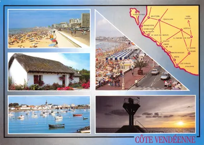 Costa Vendéenne — vista panorâmica com mapa e cenas locais — Éditions de la Poste Vendée