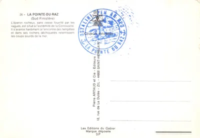 Burza na Pointe du Raz... — scena morska z skalistą falą i światłem na tle — wydawca Pierre Artaud i Cie, n°26 — Rewers