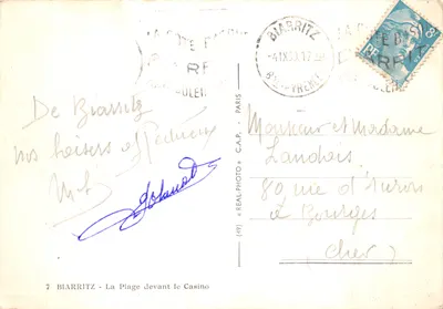 Biarritz — A Praia diante do Casino — editor C.A.P. n°7 — Verso