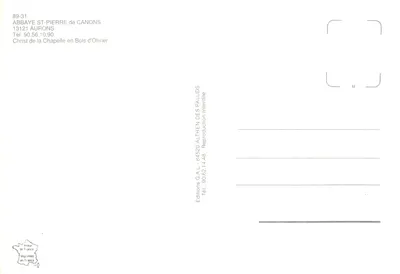 Cristo de la Capilla en Bois d'Olivier — escultura de madera — editor Editions G.A.L. - 84520 Althen des Paluds — Reverso