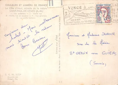 Saint-Paul-de-Vence — vista panorâmica e detalhes arquitetônicos — Éditions d'art S.P.A.D.E.M. 1963 — Verso