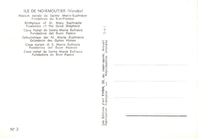 Wyspa Noirmoutier — dom urodzenia św. Marii Euphrasji, założycielki Dobrego Pasterza — Wydawnictwo Jean-Jaurès — Rewers