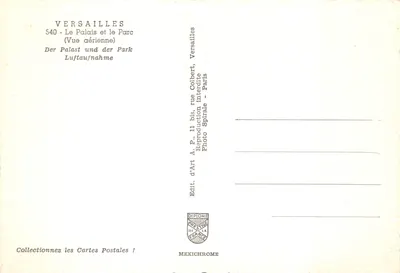 Versailles — Widok z lotnictwa na zamek i park — Wydawca: Diplôme de l'Espace — Rewers