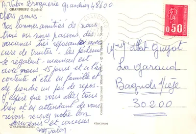 Grandrieu — vista da capela, do vilarejo e do curso d'água — Imprimerie Mâcon — Verso