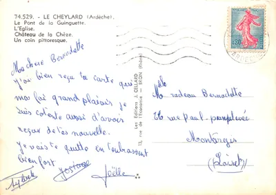 Le Cheylard — vista panorâmica com igreja, ponte e castelo — Les Éditions J. Cellard (Rhône) — Verso