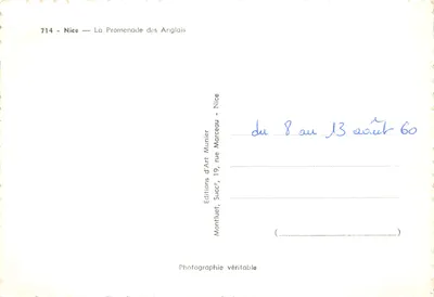 Nice — A Promenade dos Ingleses — vista desde o Casino de Monte-Carlo, editor Munier — Verso