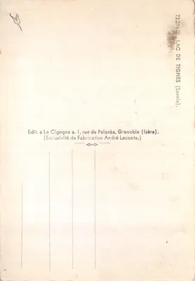 Lago de Tignes — vista da barragem e das montanhas nevadas — editor LA CIGOGNE — Verso