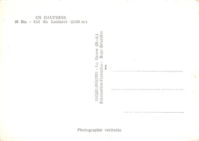 Col du Lautaret — widok panoramiczny z kaplicą i kozy — wydawca MEIJE-PHOTO, nr 49 Bis — Rewers